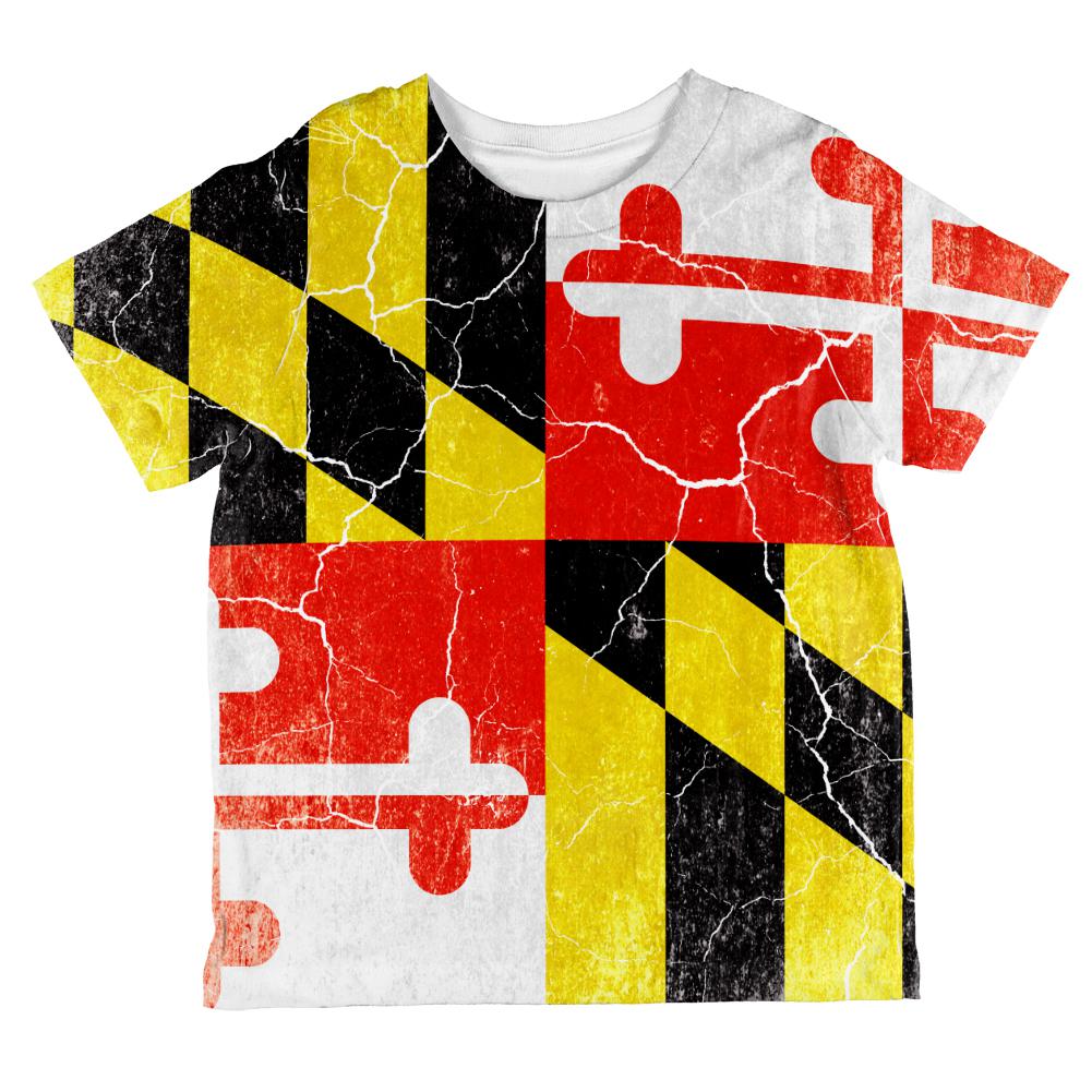 Maryland Vintage Distressed State Flag All Over Toddler T Shirt Toddler T-Shirts Old Glory 2T Multi 