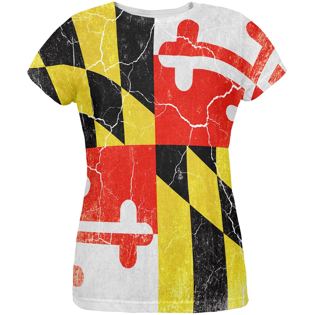 Maryland Vintage Distressed State Flag All Over Womens T Shirt Women's T-Shirts Old Glory 2XL Multi 