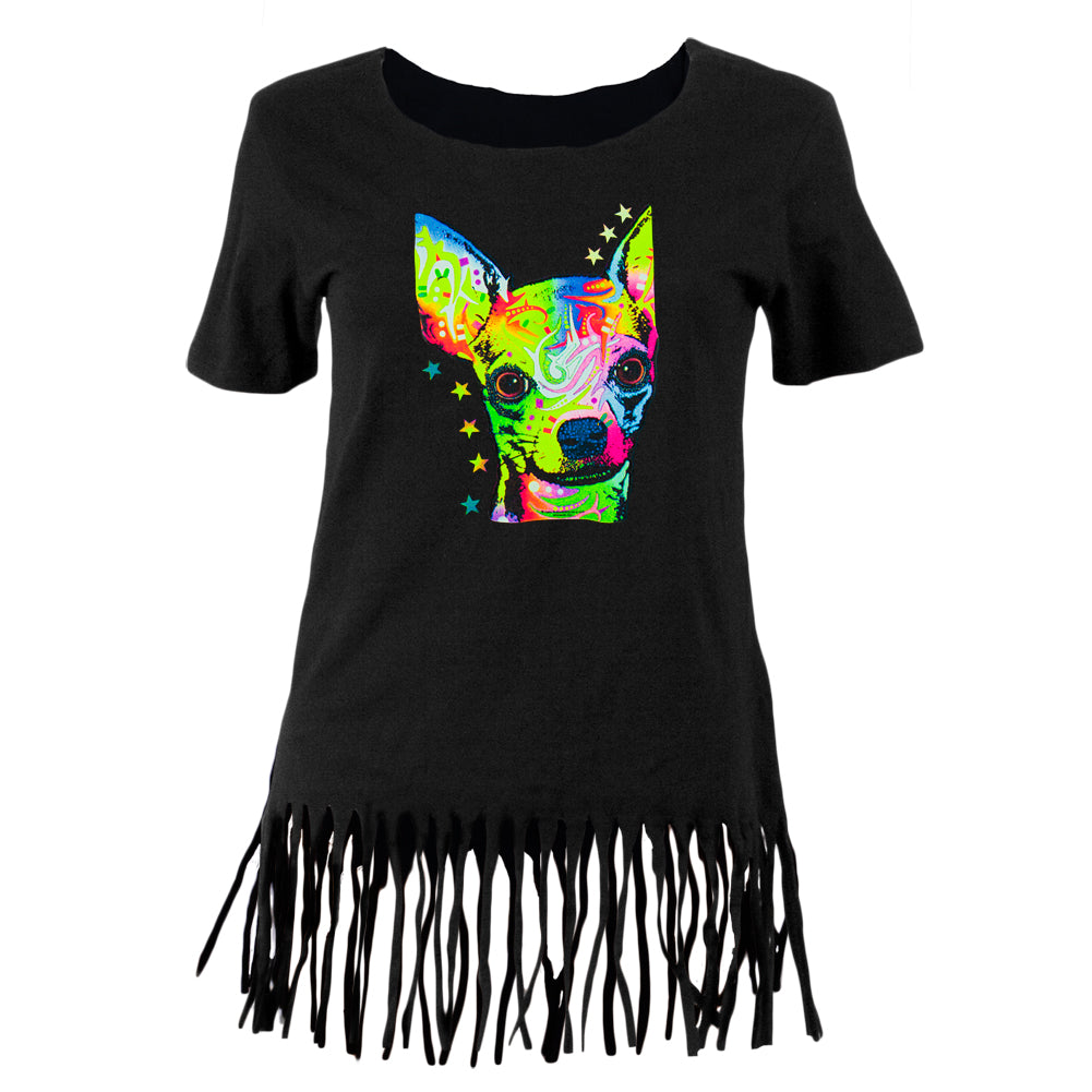 Chihuahua Neon Black Light Juniors Fringe Top Juniors T-Shirts Old Glory LG Black 