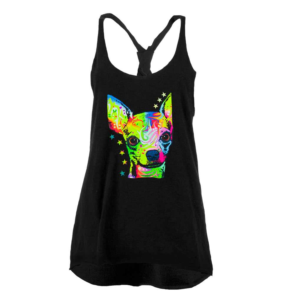 Chihuahua Neon Black Light Juniors Twist Tank Top Juniors Tank Tops Old Glory LG Black 