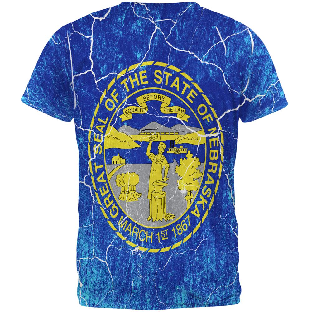 Nebraska Vintage Distressed State Flag All Over Mens T Shirt Men's T-Shirts Old Glory   