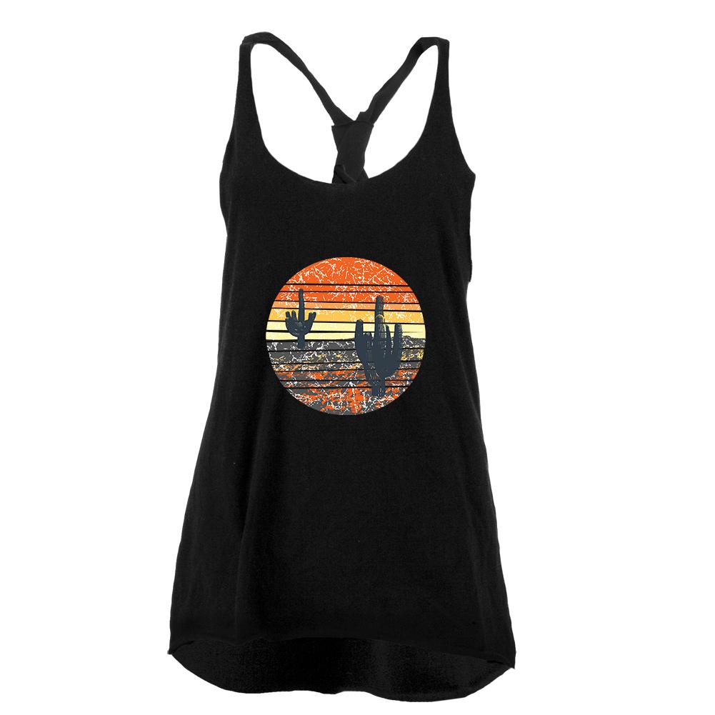 Vintage Cactus Sunset Juniors Twist Tank Top Juniors Tank Tops Old Glory LG Black 