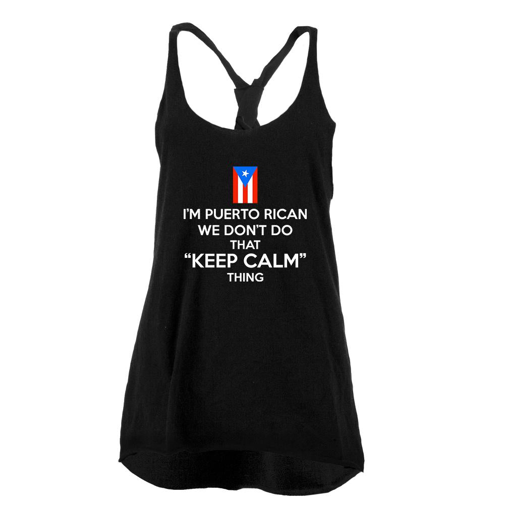 Don't Do Calm Puerto Rican Juniors Twist Tank Top Juniors Tank Tops Old Glory LG Black 