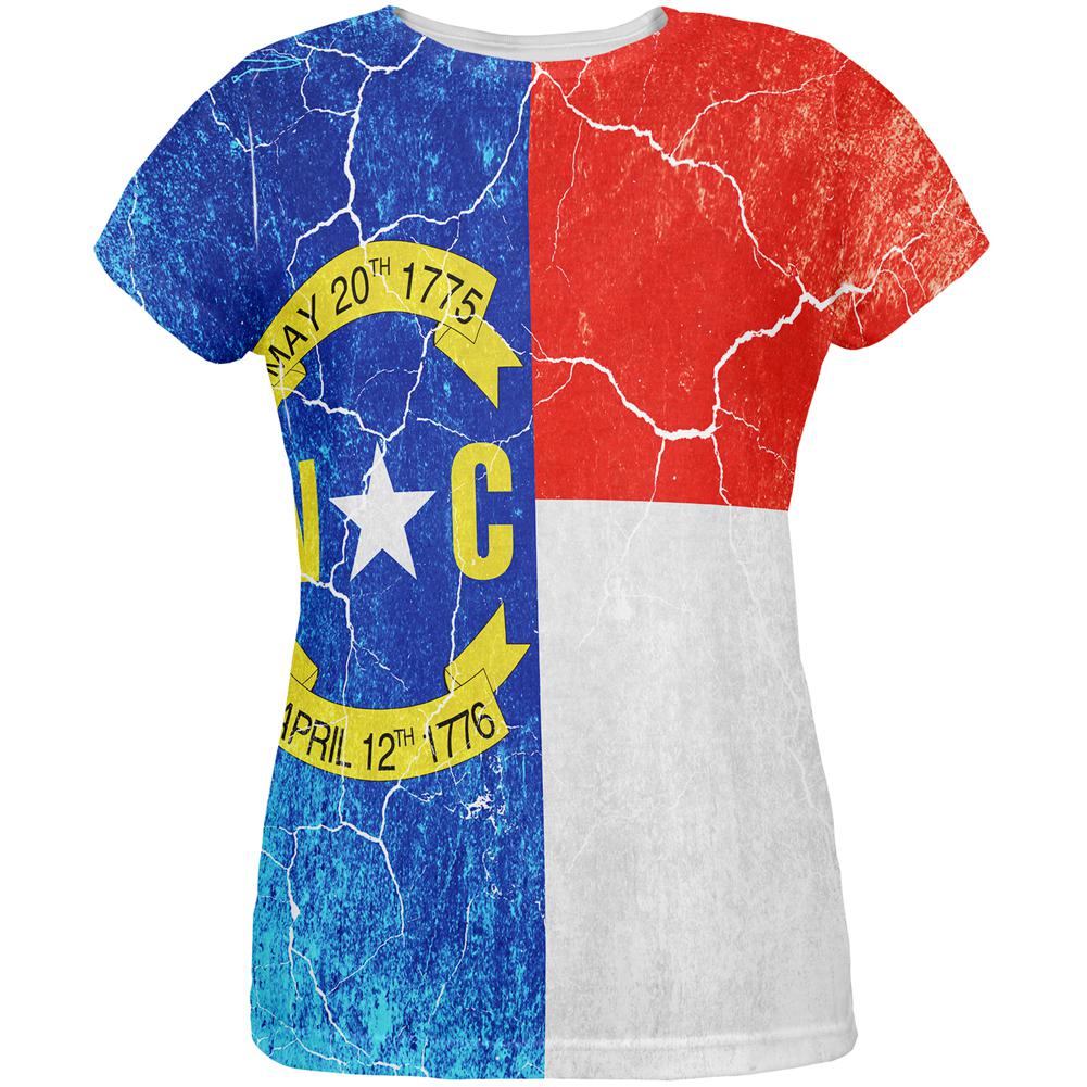 North Carolina Vintage Distressed State Flag All Over Womens T Shirt Women's T-Shirts Old Glory 2XL Multi 