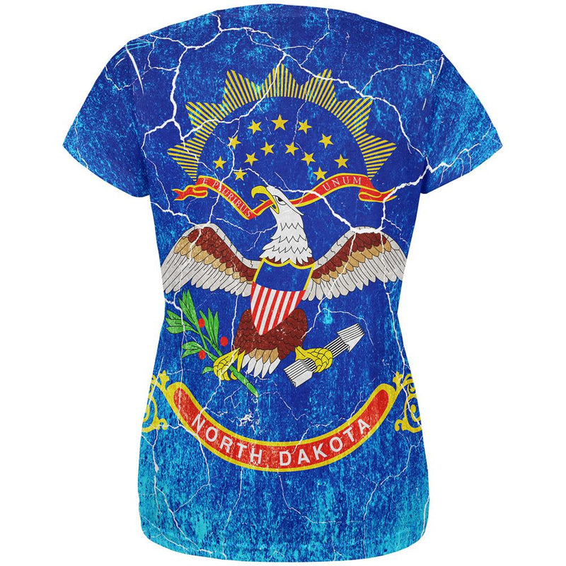 North Dakota Vintage Distressed State Flag All Over Womens T Shirt Women's T-Shirts Old Glory   