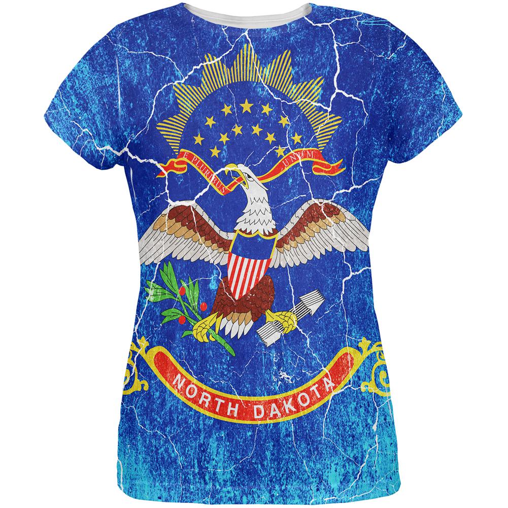 North Dakota Vintage Distressed State Flag All Over Womens T Shirt Women's T-Shirts Old Glory 2XL Multi 