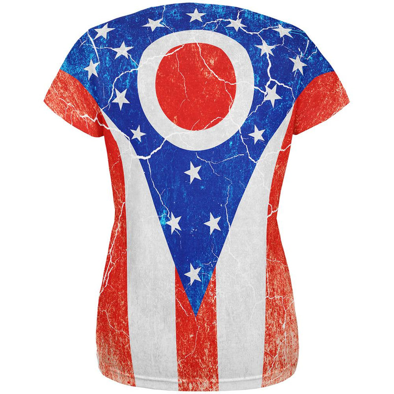 Ohio Vintage Distressed State Flag All Over Womens T Shirt Women's T-Shirts Old Glory   