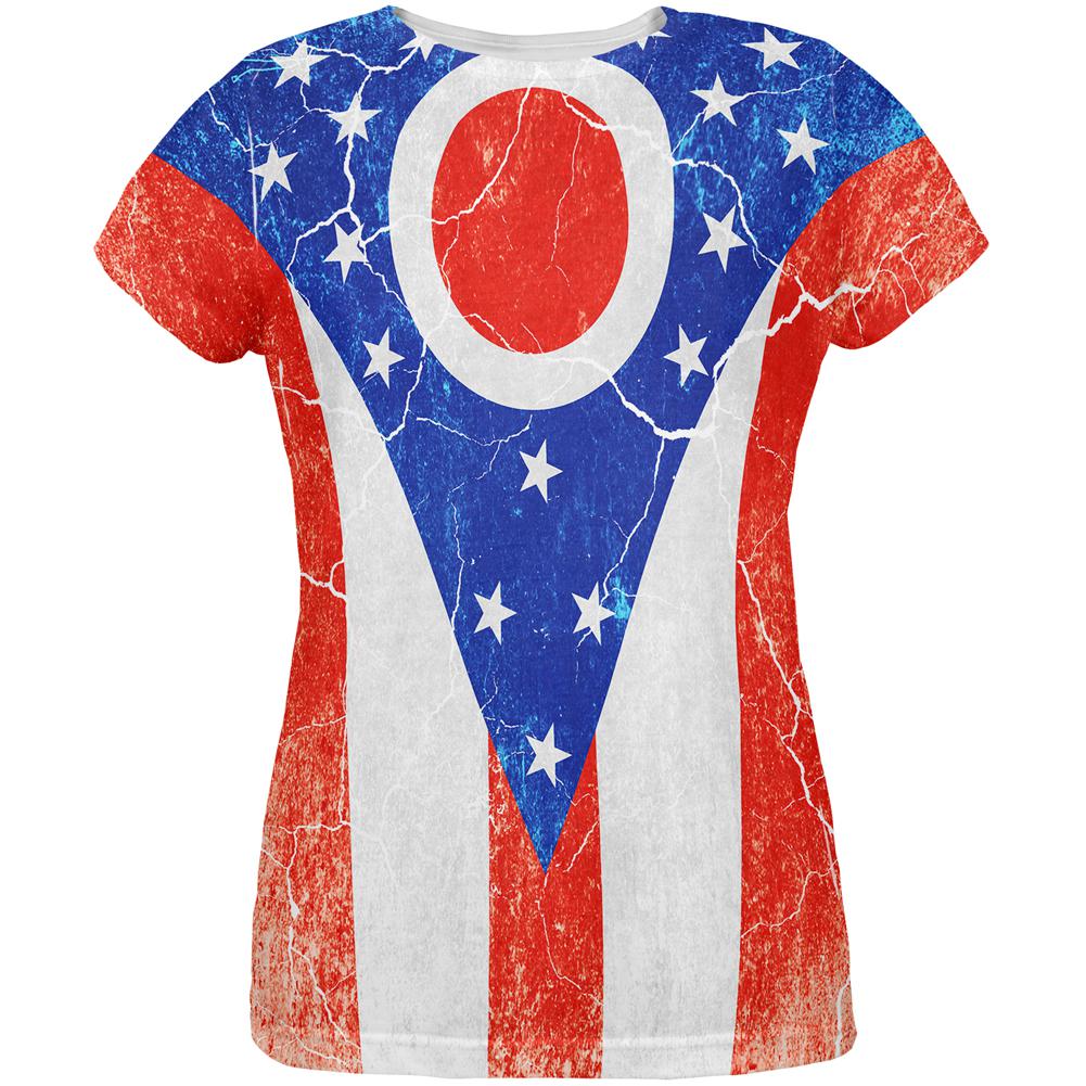 Ohio Vintage Distressed State Flag All Over Womens T Shirt Women's T-Shirts Old Glory 2XL Multi 