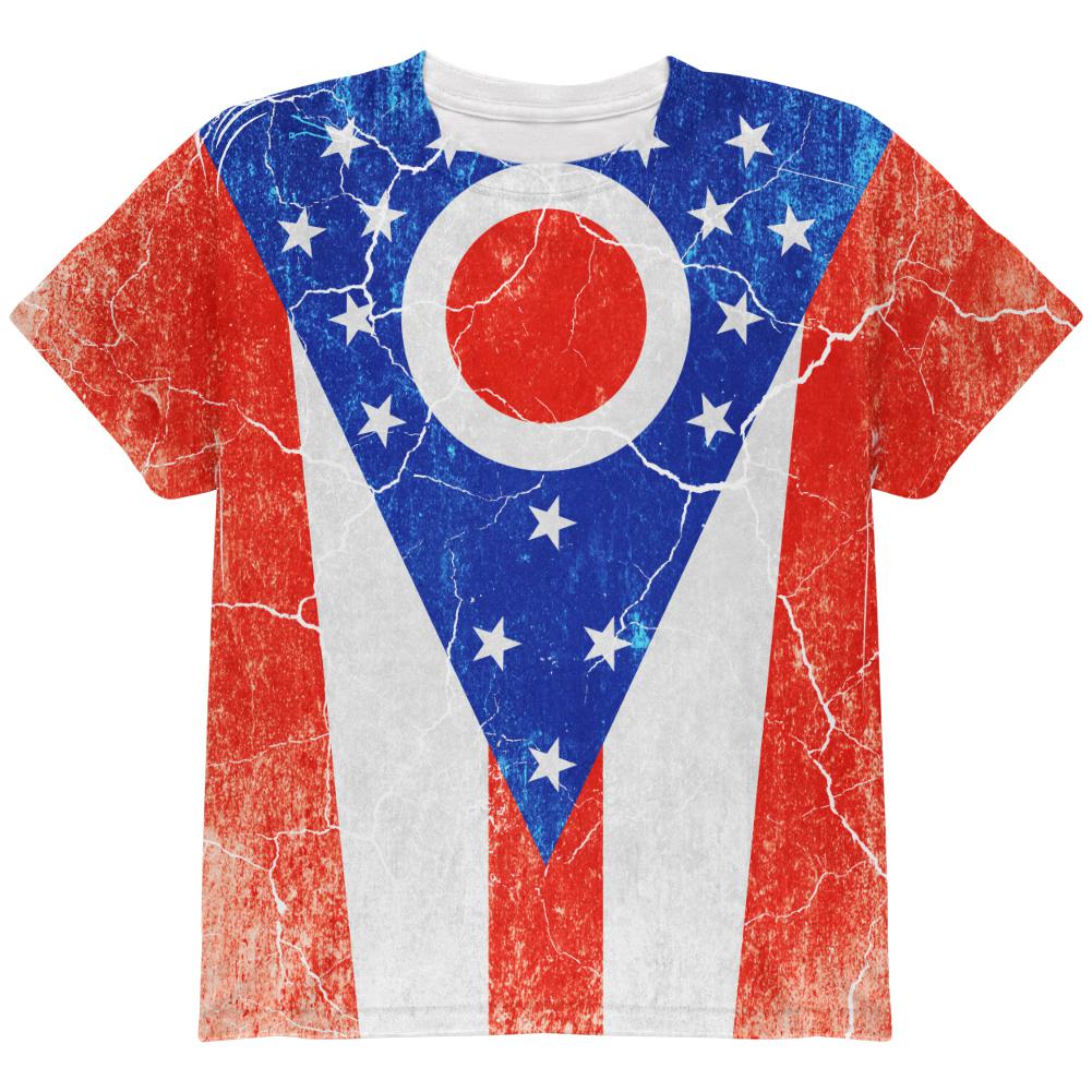 Ohio Vintage Distressed State Flag All Over Youth T Shirt Youth T-Shirts Old Glory LG Multi 