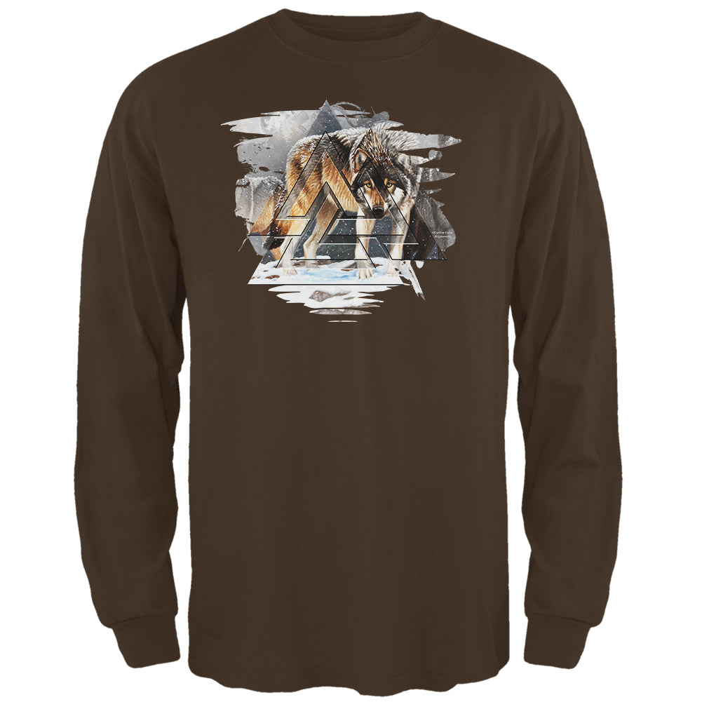 Nordic Wolves of Winter Mens Long Sleeve T Shirt Men's Long Sleeves Old Glory 2XL Brown 