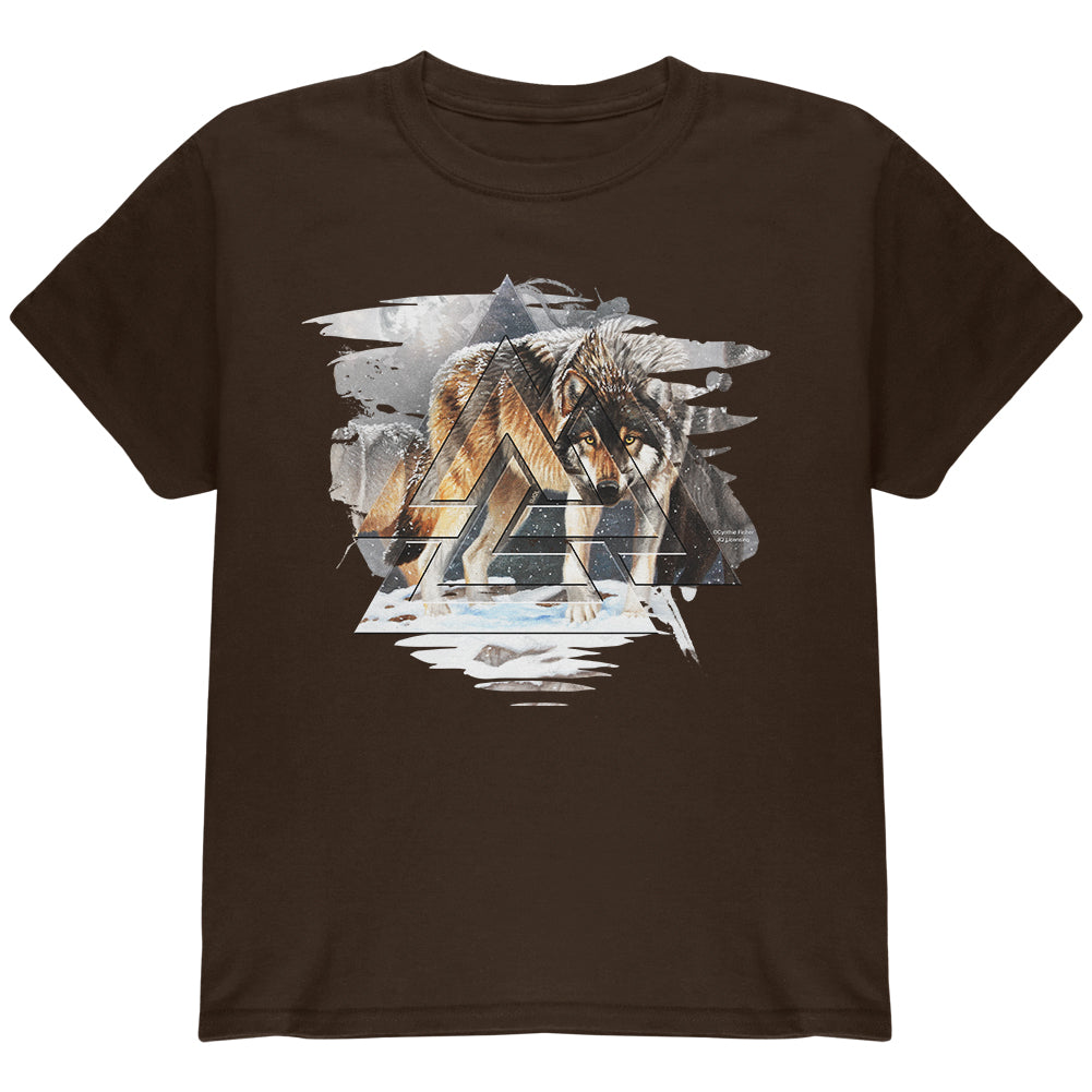 Nordic Wolves of Winter Youth T Shirt Youth T-Shirts Old Glory YLG Dark Chocolate 