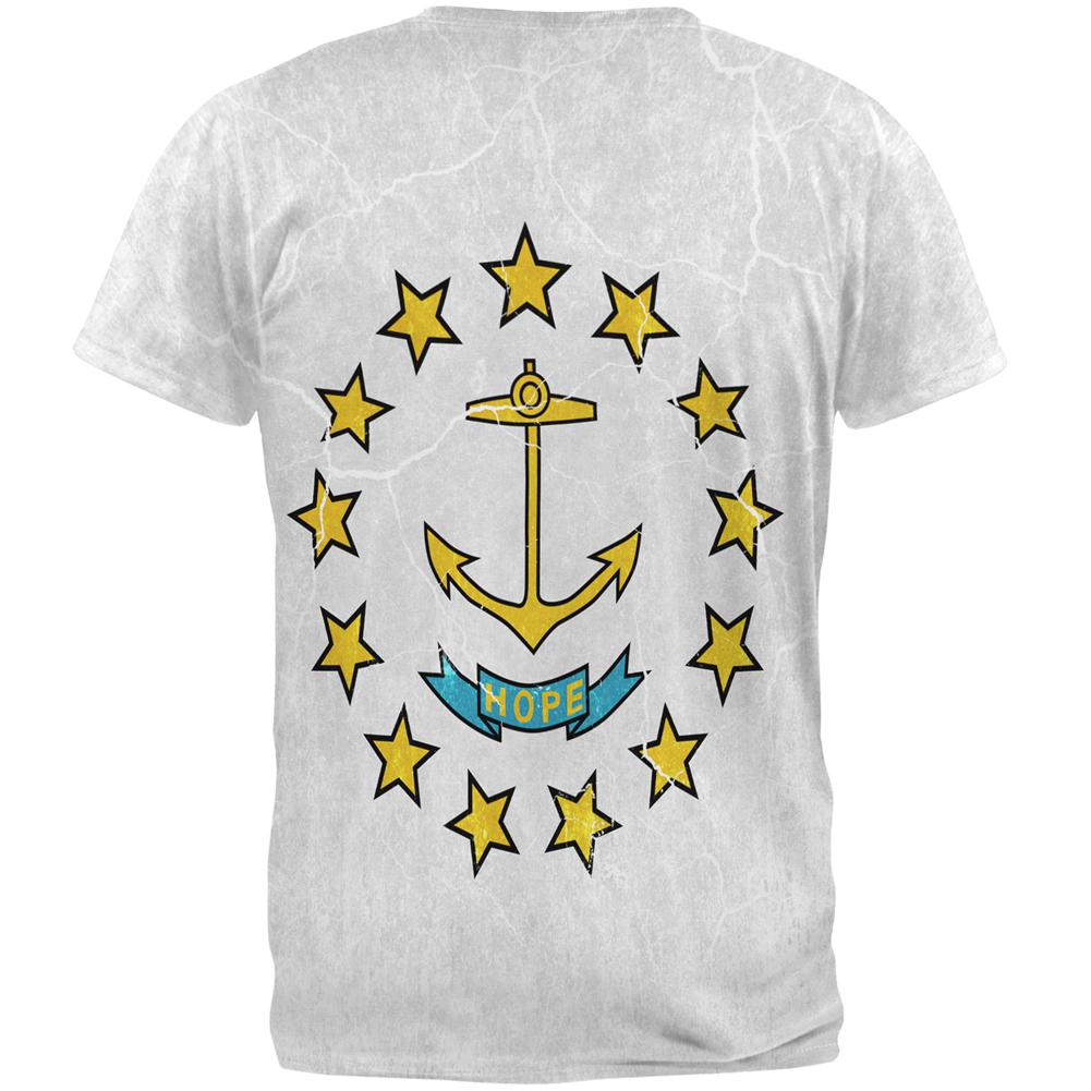 Rhode Island Vintage Distressed State Flag All Over Mens T Shirt Men's T-Shirts Old Glory   