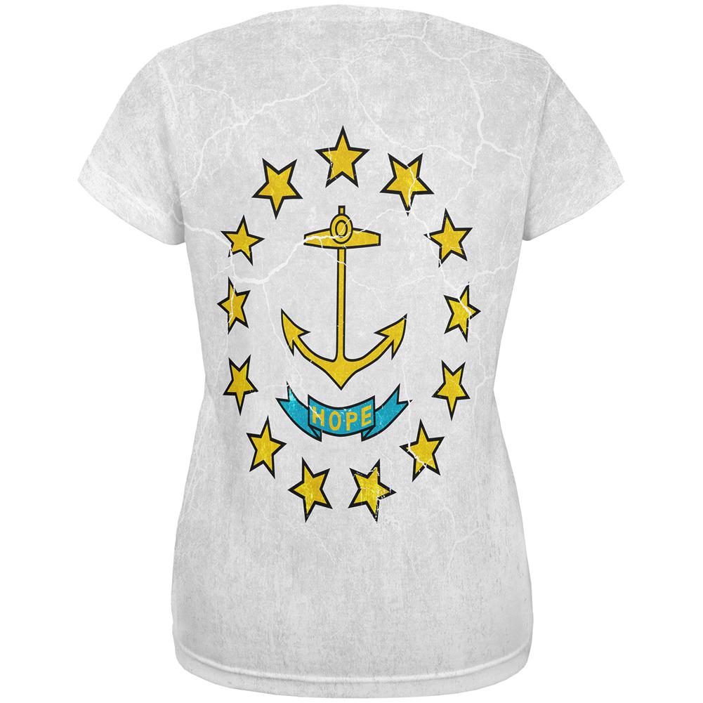 Rhode Island Vintage Distressed State Flag All Over Womens T Shirt Women's T-Shirts Old Glory   