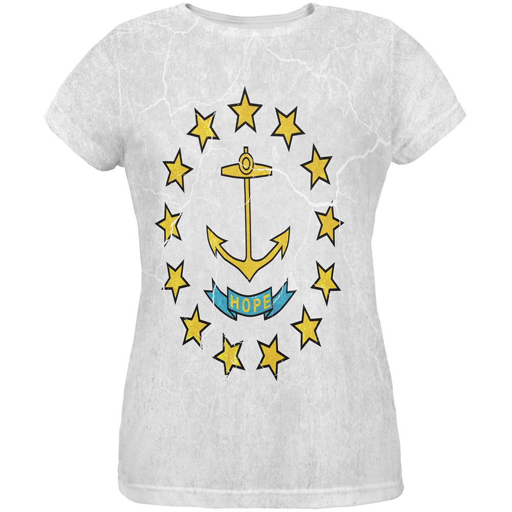 Rhode Island Vintage Distressed State Flag All Over Womens T Shirt Women's T-Shirts Old Glory 2XL Multi 