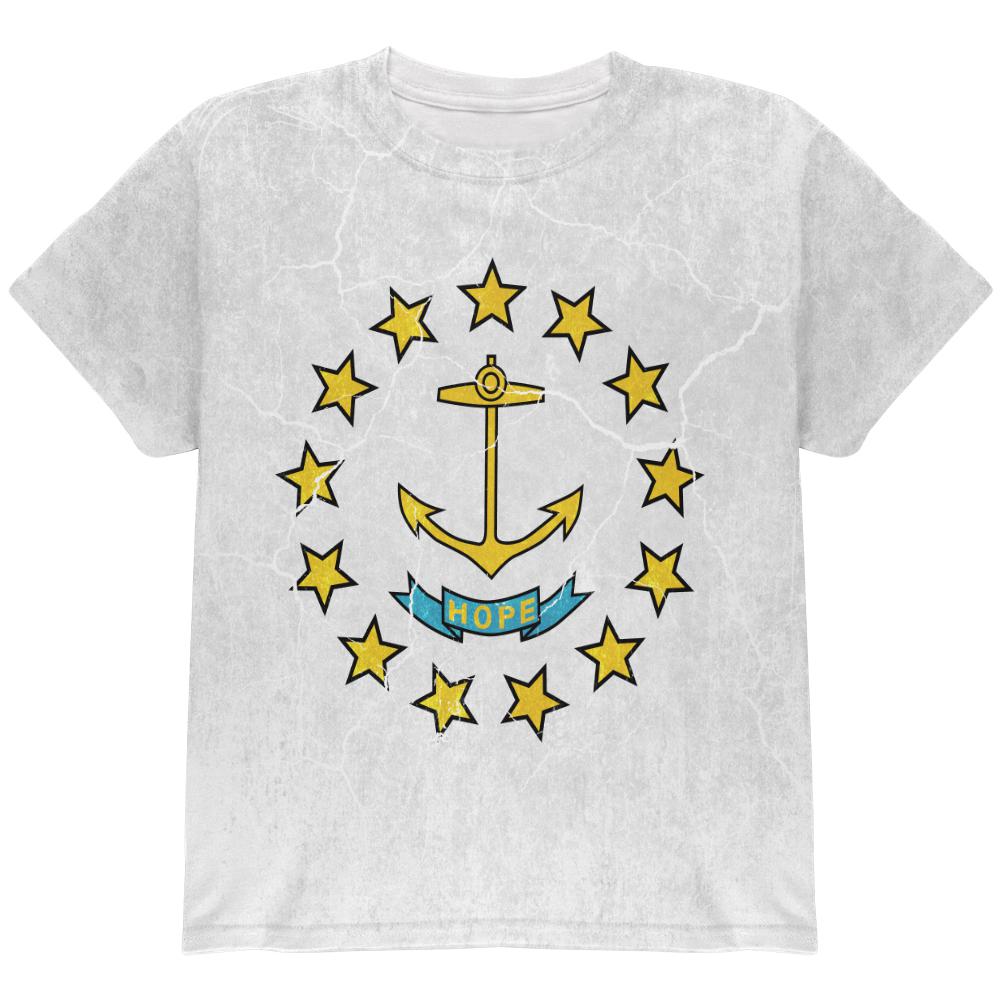 Rhode Island Vintage Distressed State Flag All Over Youth T Shirt Youth T-Shirts Old Glory LG Multi 