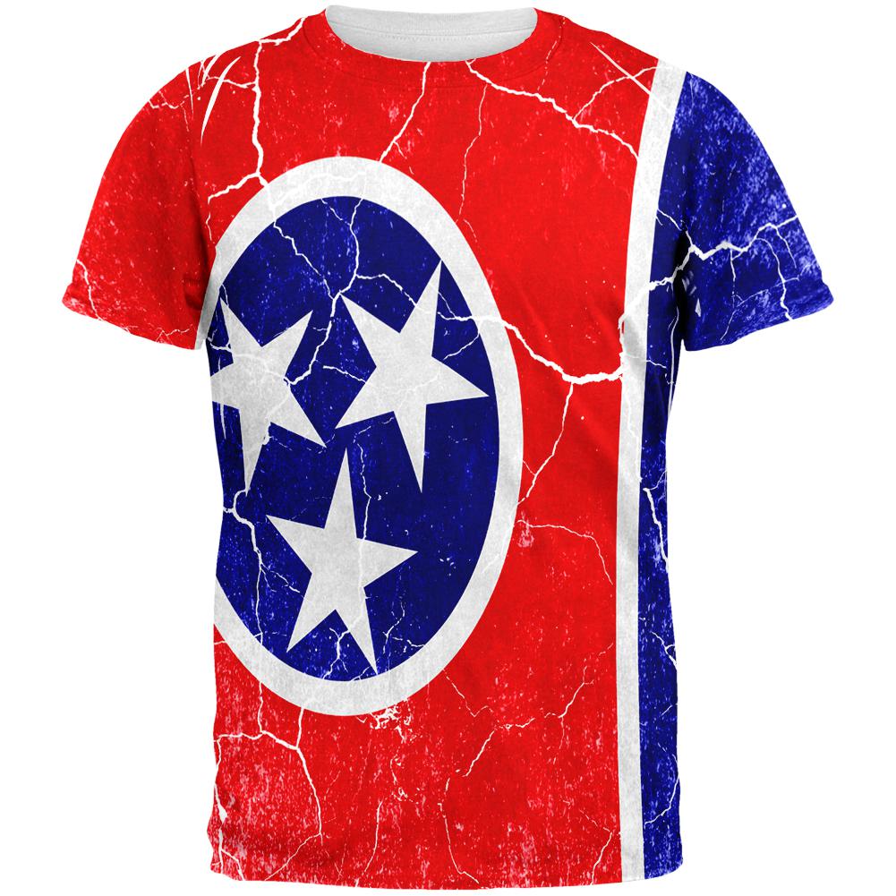 Tennessee Vintage Distressed State Flag All Over Mens T Shirt Men's T-Shirts Old Glory 2XL Multi 