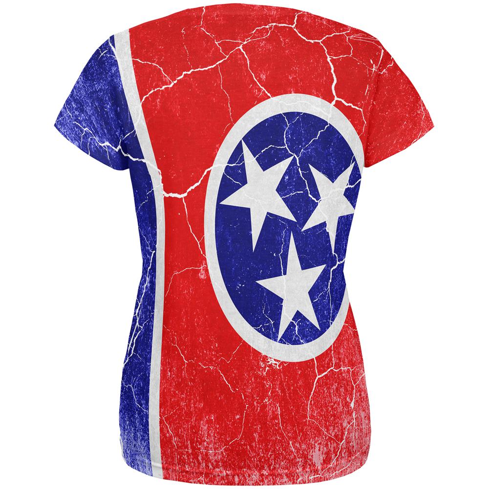 Tennessee Vintage Distressed State Flag All Over Womens T Shirt Women's T-Shirts Old Glory   