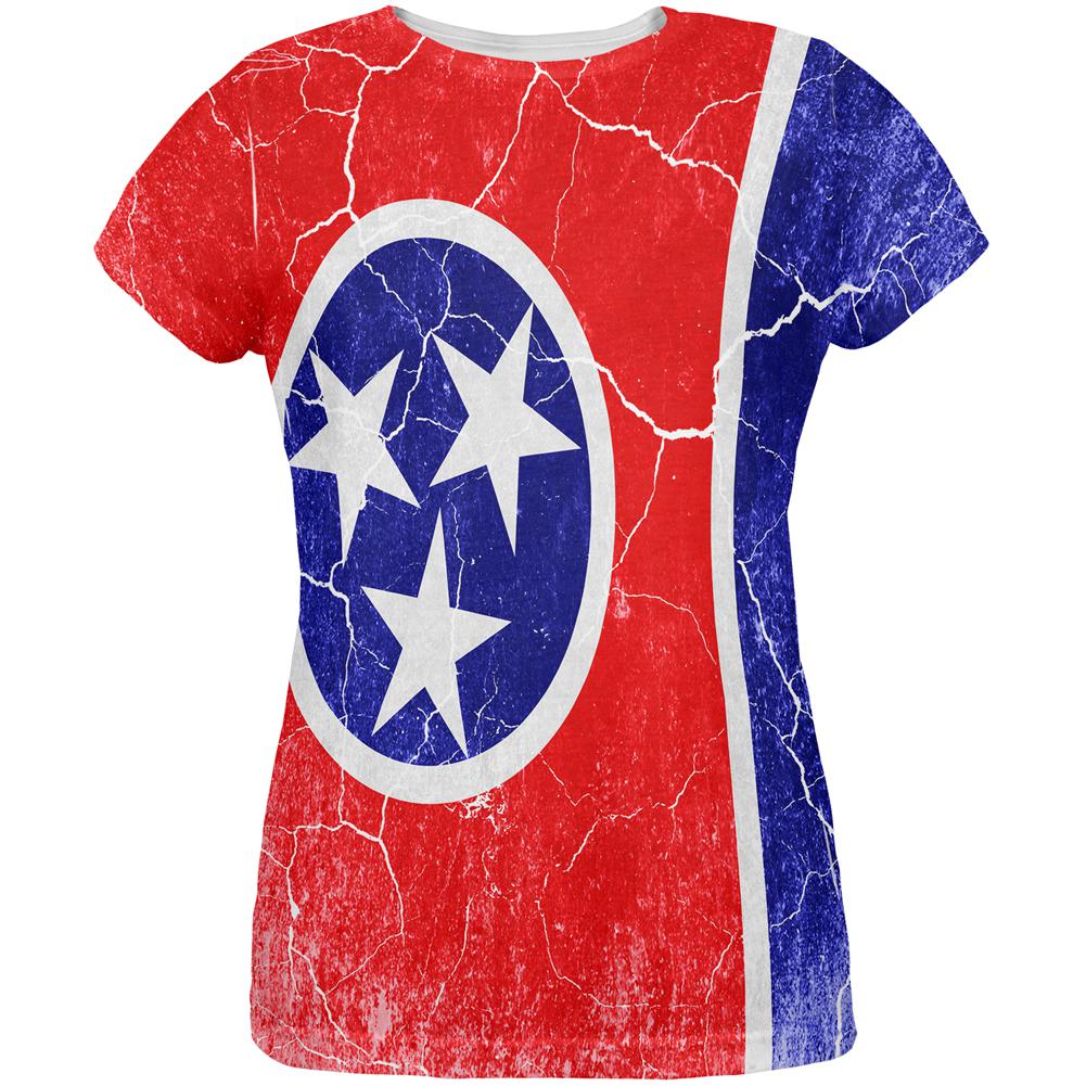 Tennessee Vintage Distressed State Flag All Over Womens T Shirt Women's T-Shirts Old Glory 2XL Multi 