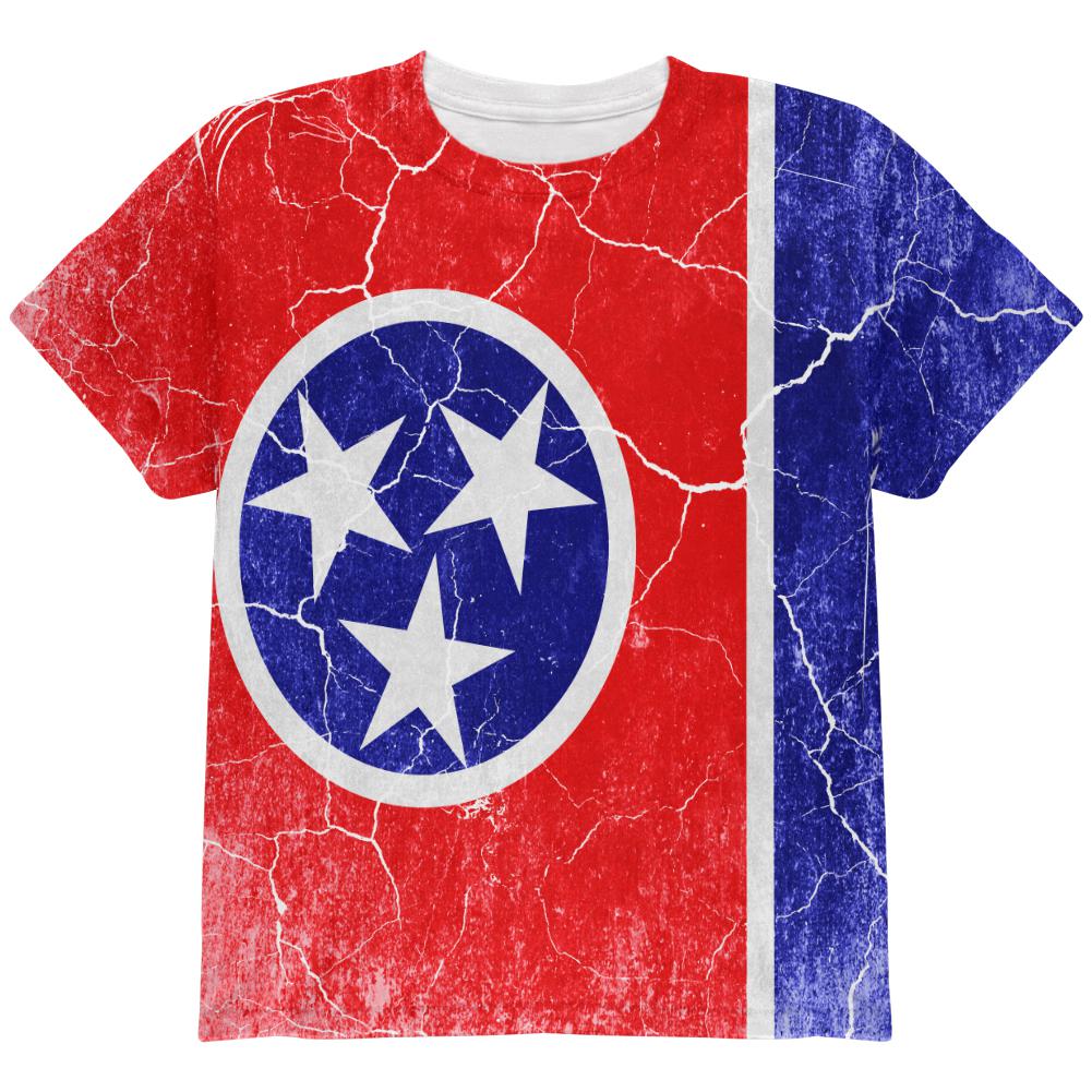 Tennessee Vintage Distressed State Flag All Over Youth T Shirt Youth T-Shirts Old Glory LG Multi 