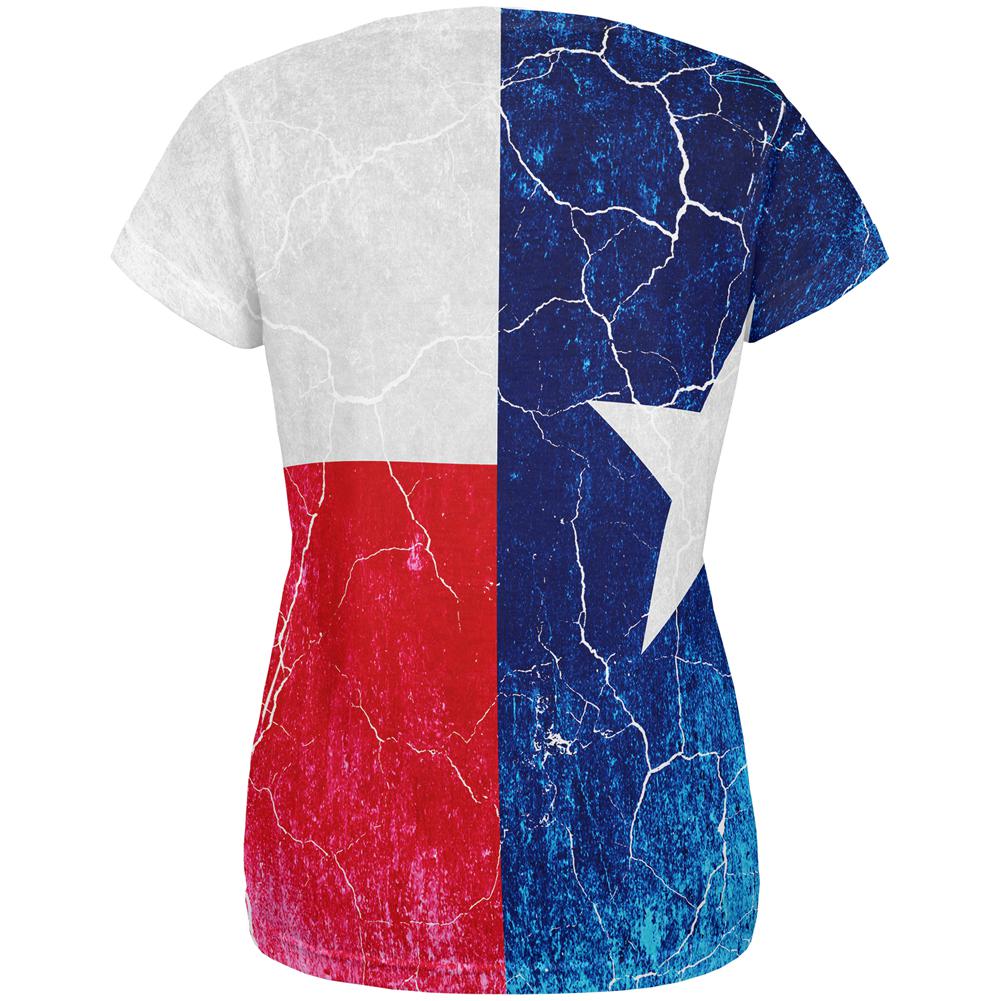 Texas Vintage Distressed State Flag All Over Womens T Shirt Women's T-Shirts Old Glory   