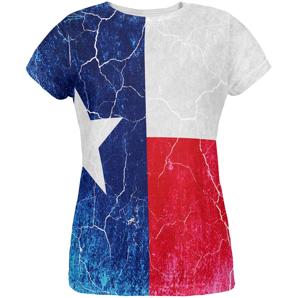 Texas Vintage Distressed State Flag All Over Womens T Shirt Women's T-Shirts Old Glory 2XL Multi 