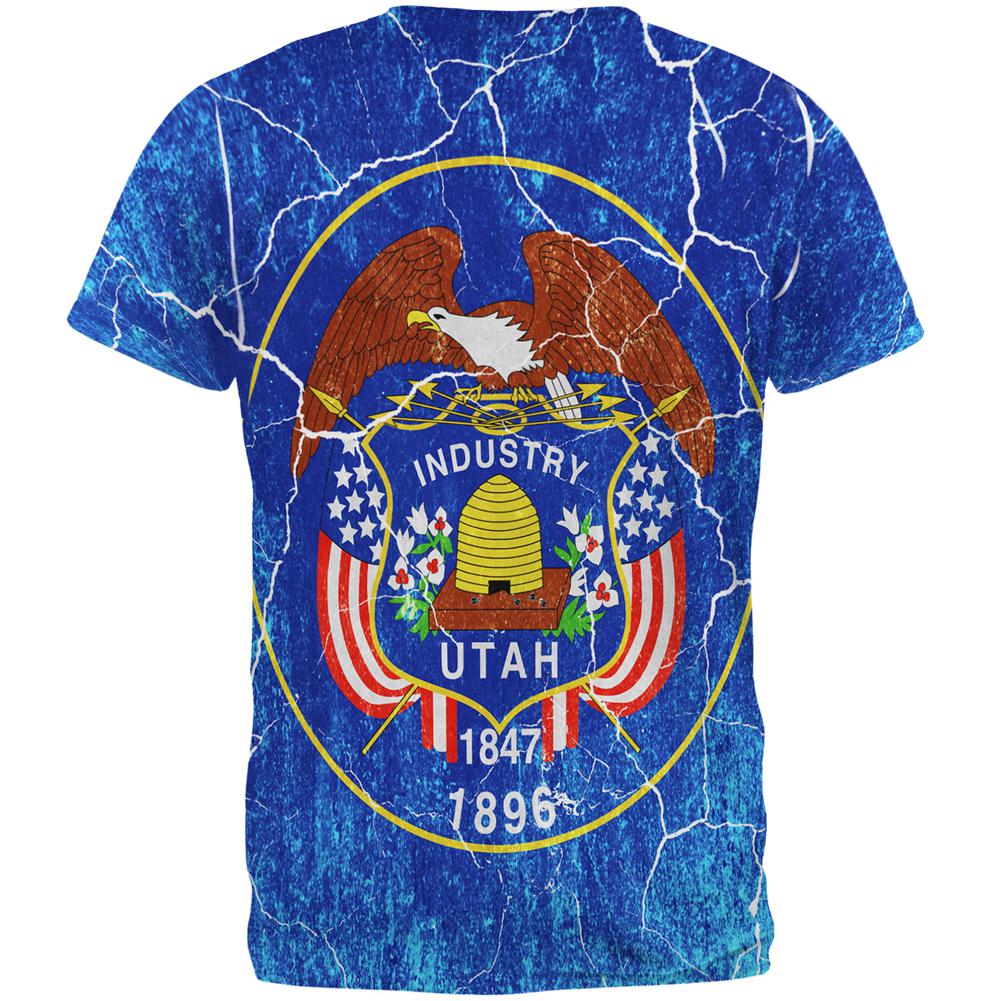 Utah Vintage Distressed State Flag All Over Mens T Shirt Men's T-Shirts Old Glory   