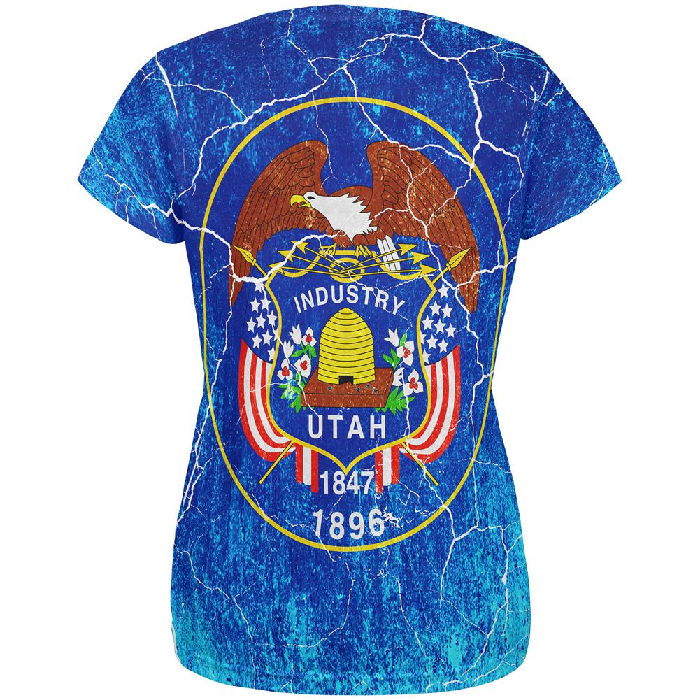 Utah Vintage Distressed State Flag All Over Womens T Shirt Women's T-Shirts Old Glory   