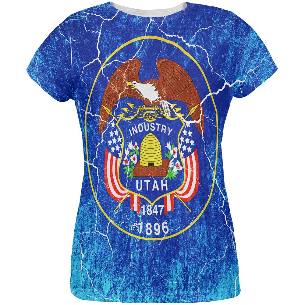 Utah Vintage Distressed State Flag All Over Womens T Shirt Women's T-Shirts Old Glory 2XL Multi 