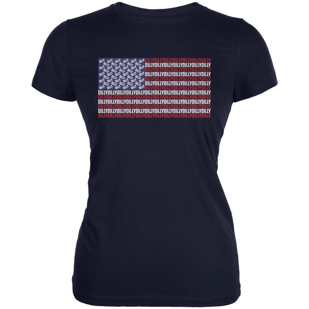 4th of July American Flag Dilly Dilly Juniors Soft T Shirt Juniors T-Shirts Old Glory 2XL Navy 