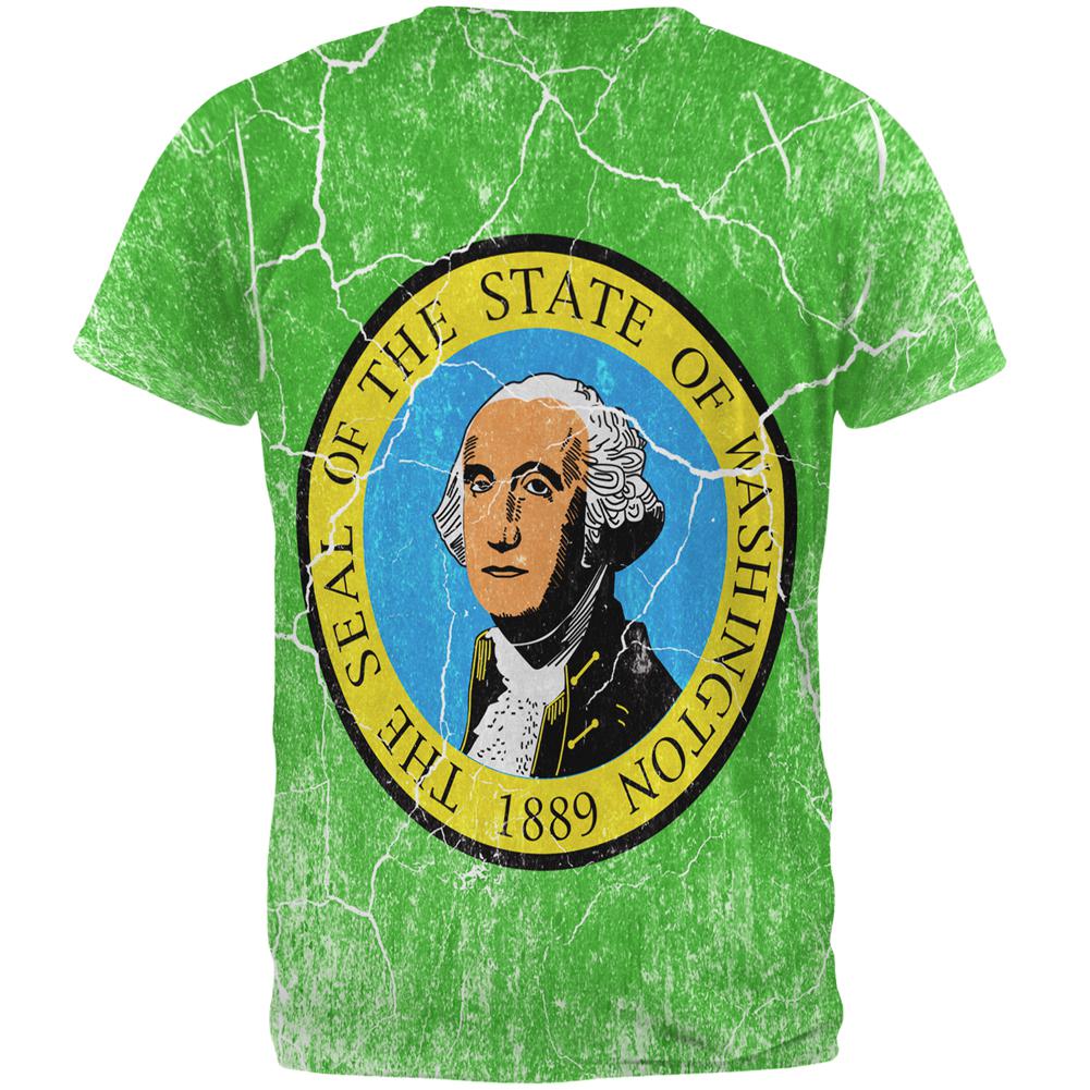 Washington Vintage Distressed State Flag All Over Mens T Shirt Men's T-Shirts Old Glory   