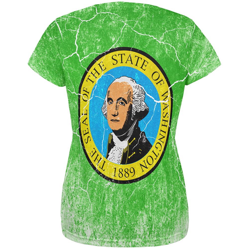 Washington Vintage Distressed State Flag All Over Womens T Shirt Women's T-Shirts Old Glory   