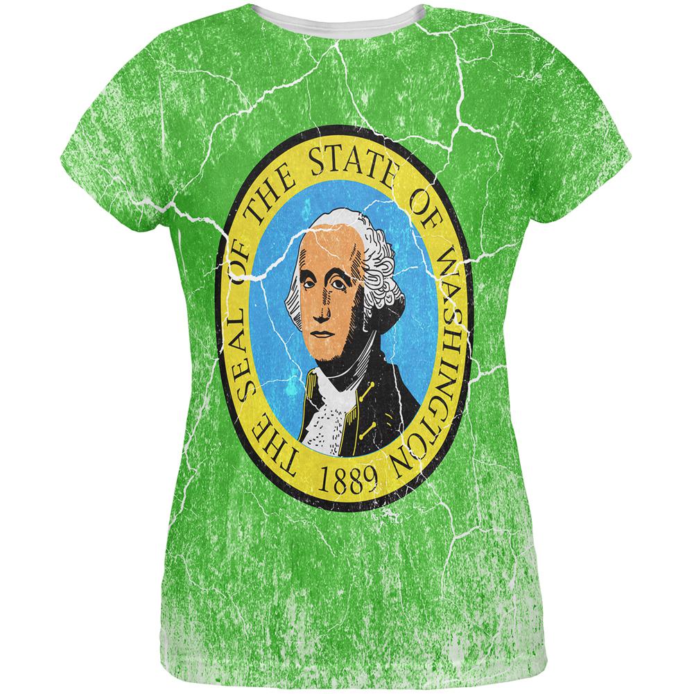 Washington Vintage Distressed State Flag All Over Womens T Shirt Women's T-Shirts Old Glory 2XL Multi 