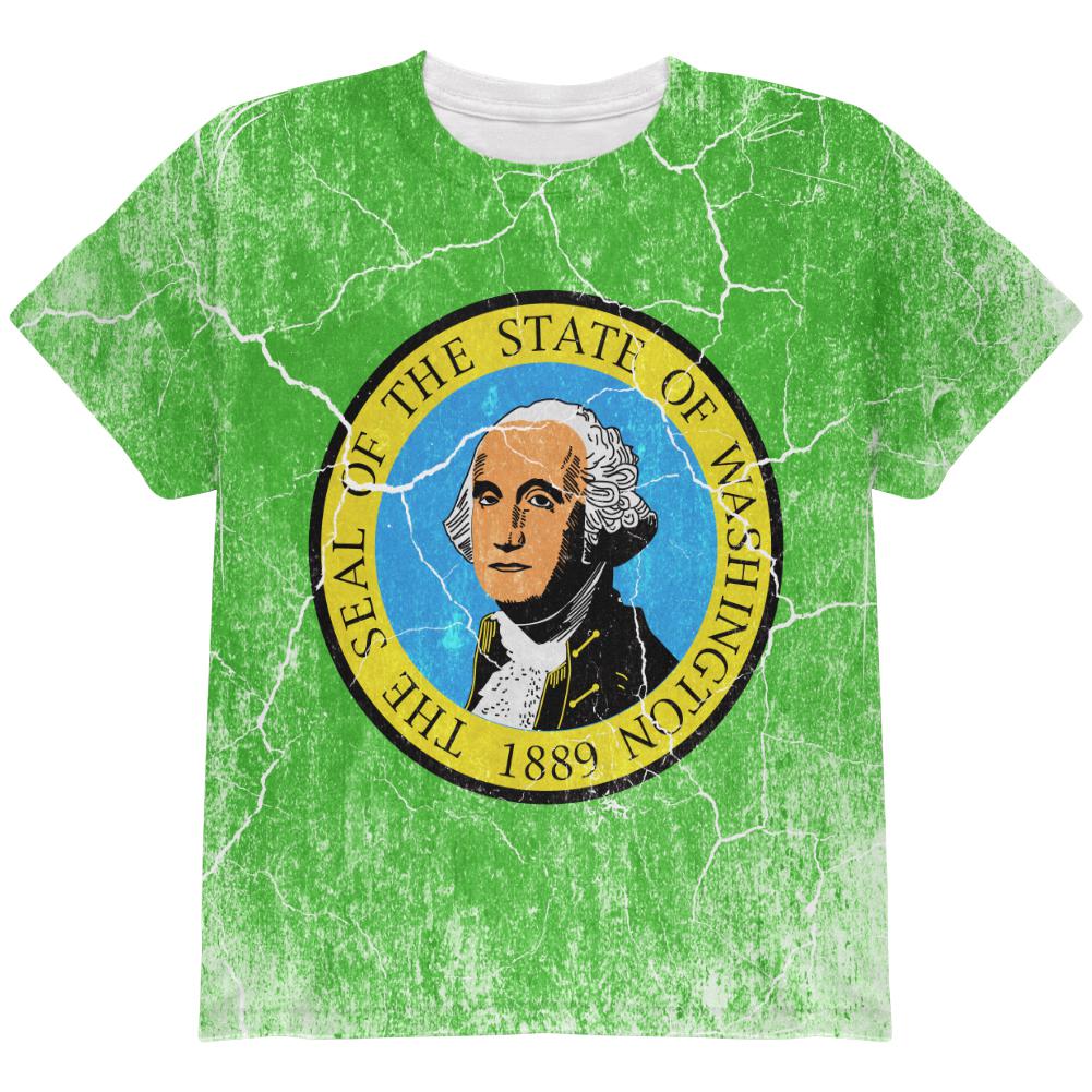 Washington Vintage Distressed State Flag All Over Youth T Shirt Youth T-Shirts Old Glory LG Multi 