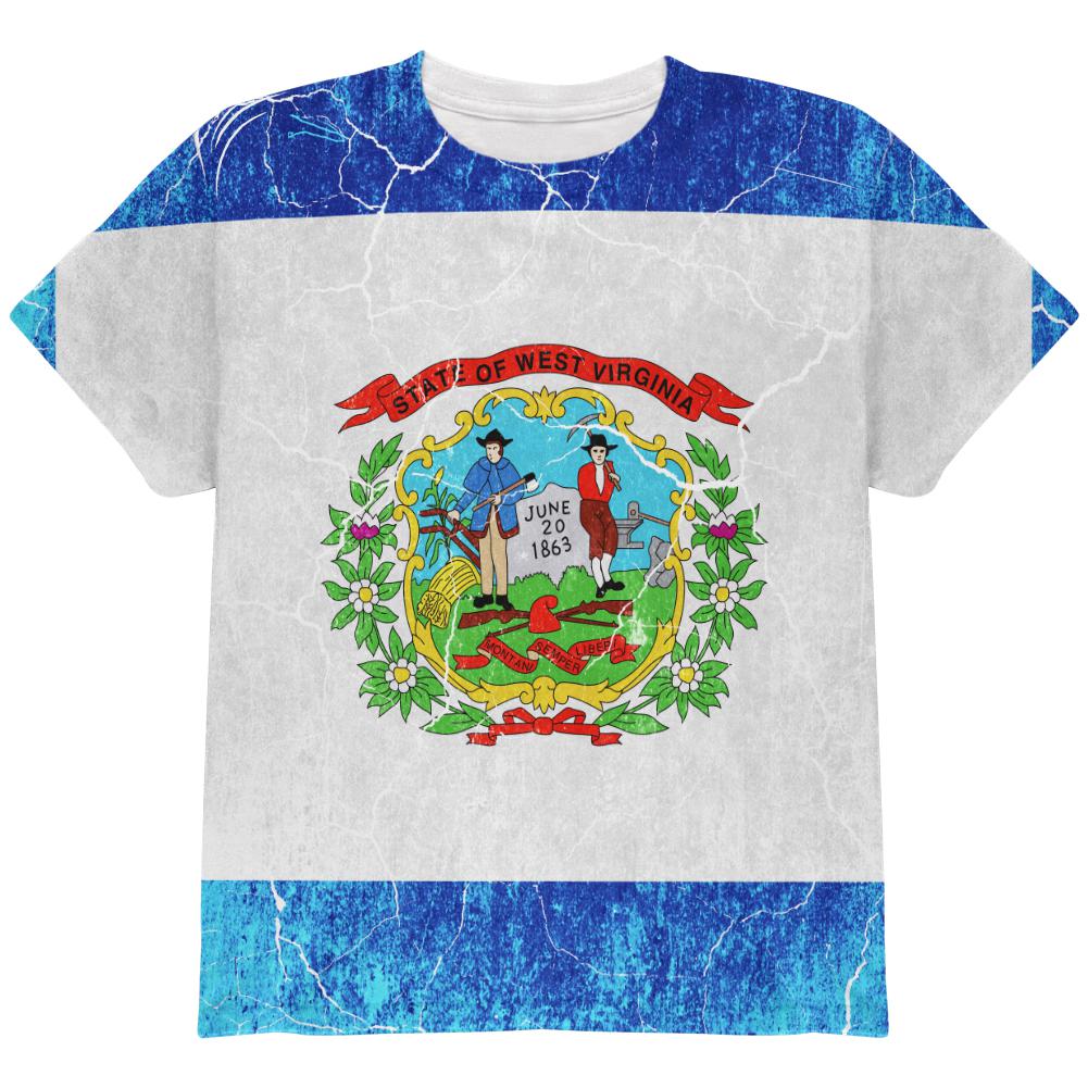 West Virginia Vintage Distressed State Flag All Over Youth T Shirt Youth T-Shirts Old Glory LG Multi 