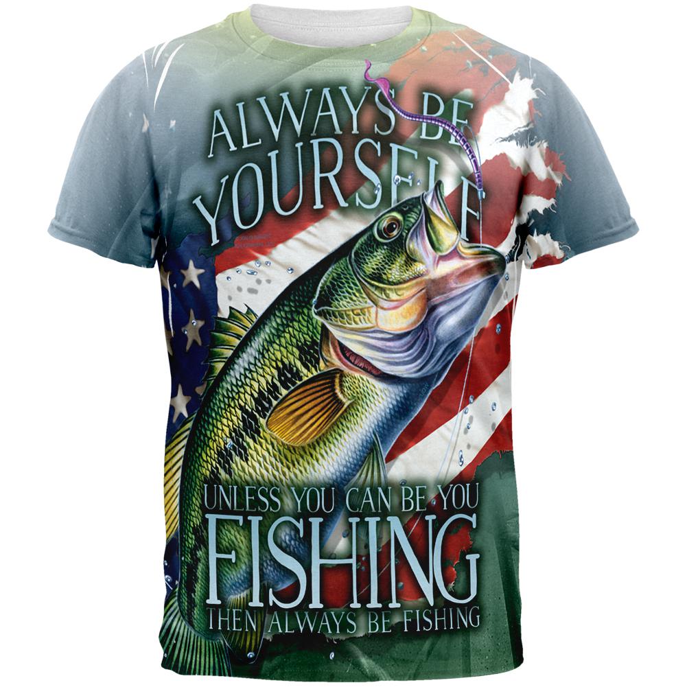 4th of July Always Be Yourself American Fishing All Over Mens T Shirt Men's T-Shirts Old Glory 2XL Multi 