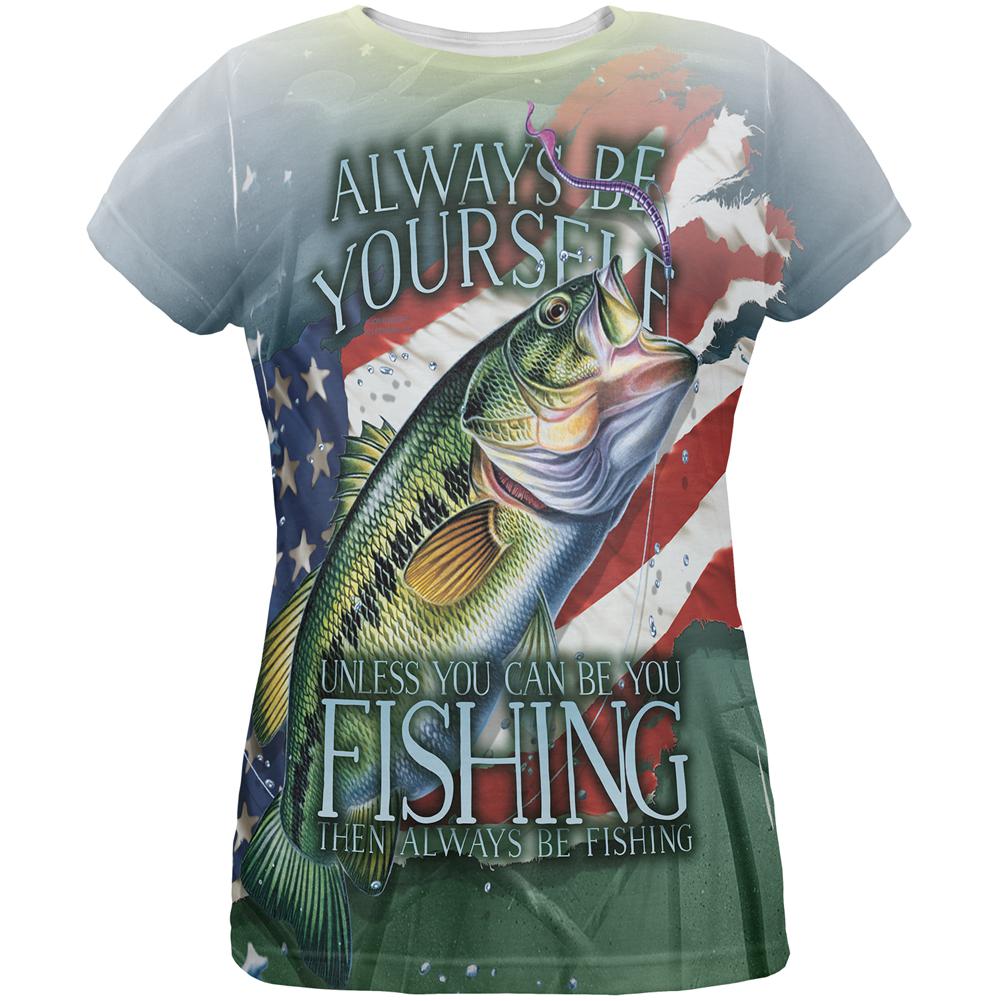 4th of July Always Be Yourself American Fishing All Over Womens T Shirt Women's T-Shirts Old Glory 2XL Multi 