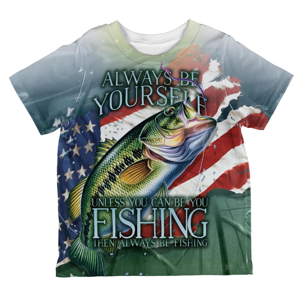 4th of July Always Be Yourself American Fishing All Over Toddler T Shirt Toddler T-Shirts Old Glory 2T Multi 