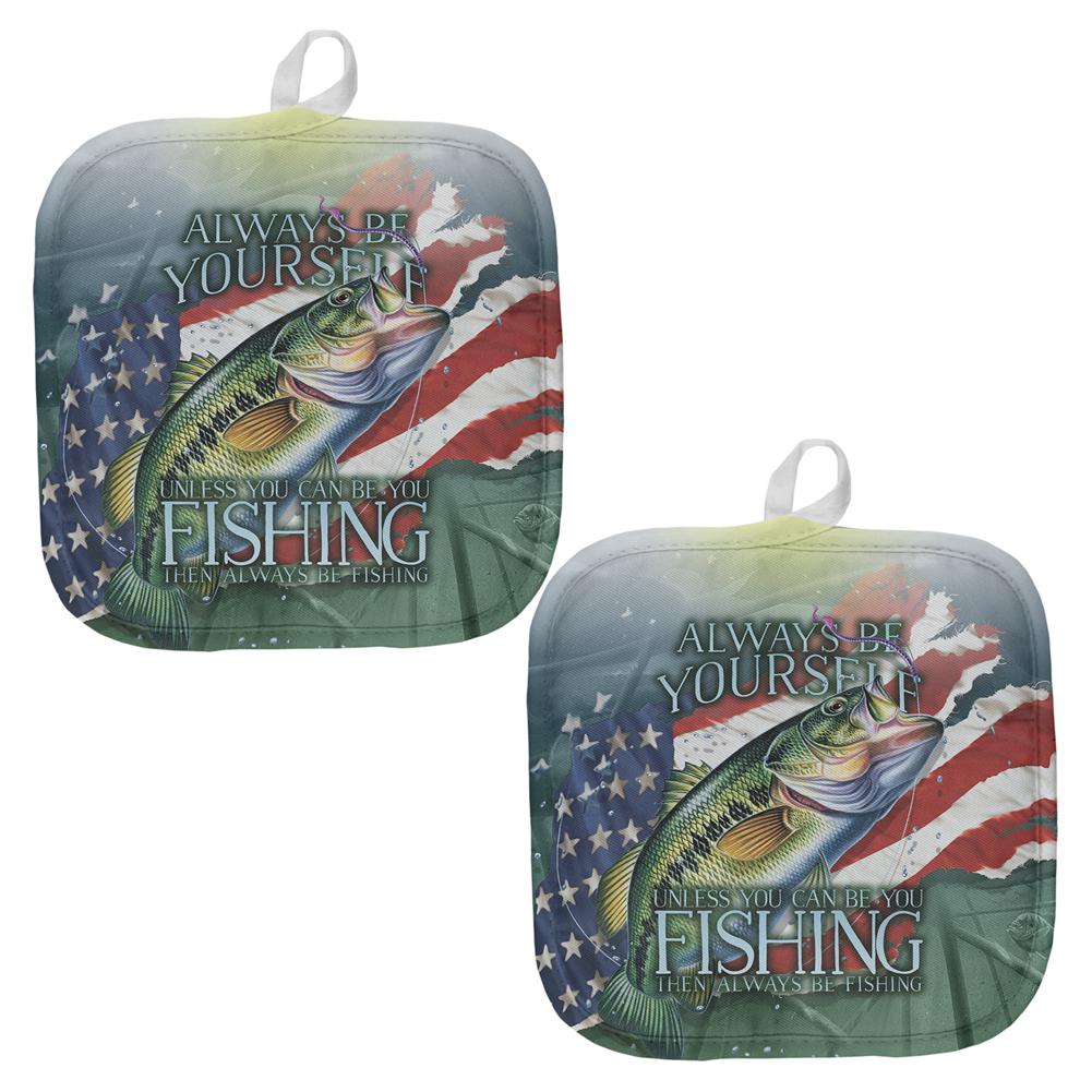 4th of July Always Be Yourself American Fishing Pot Holder (Set of 2) Pot Holders Old Glory OS Multi 