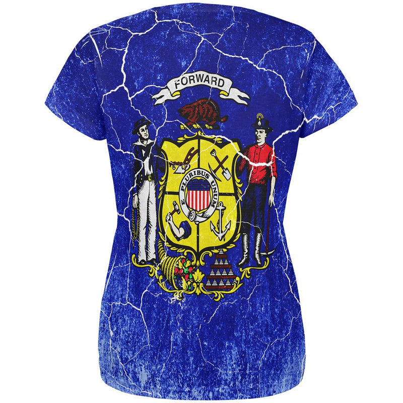 Wisconsin Vintage Distressed State Flag All Over Womens T Shirt Women's T-Shirts Old Glory   