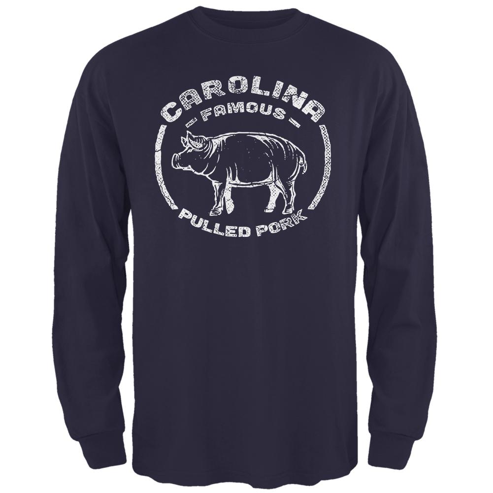 Carolina Famous Pulled Pork Mens Long Sleeve T Shirt Men's Long Sleeves Old Glory 2XL Navy 