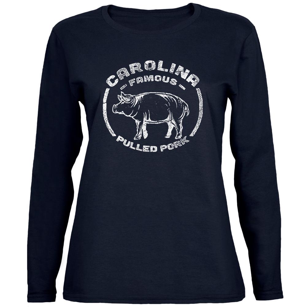 Carolina Famous Pulled Pork Womens Long Sleeve T Shirt Women's Long Sleeves Old Glory 2XL Navy 