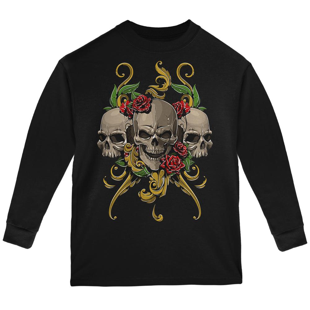 Skulls and Roses Youth Long Sleeve T Shirt Youth T-Shirts Old Glory LG Black 