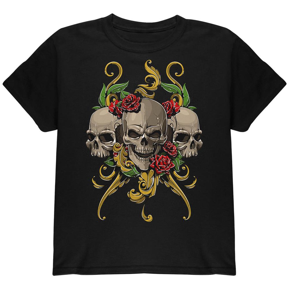 Skulls and Roses Youth T Shirt Youth T-Shirts Old Glory LG Black 