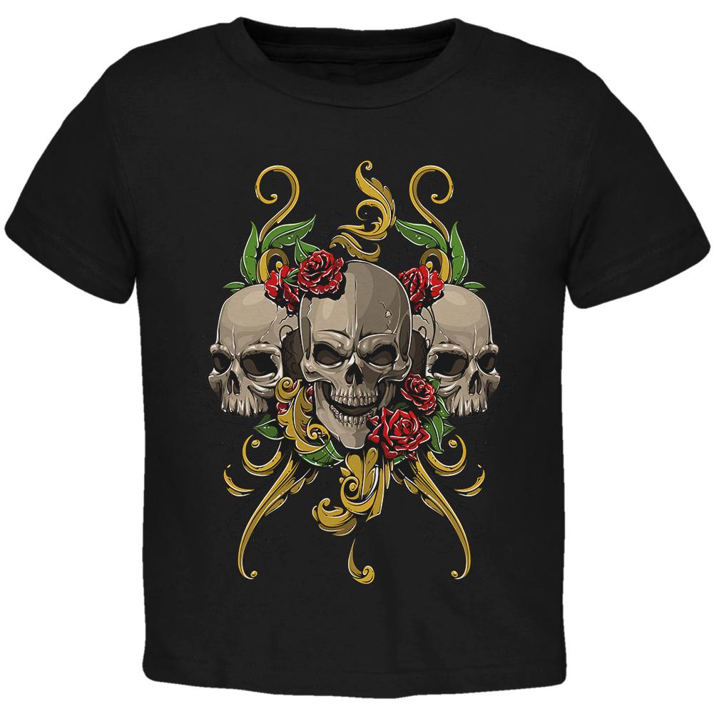 Skulls and Roses Toddler T Shirt Toddler T-Shirts Old Glory 2T Black 