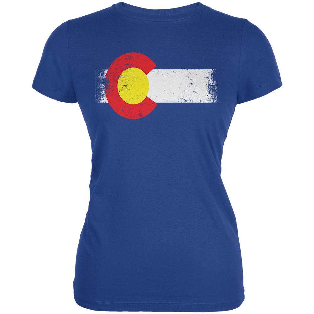 Born and Raised Colorado State Flag Juniors Soft T Shirt Juniors T-Shirts Old Glory 2XL Royal 