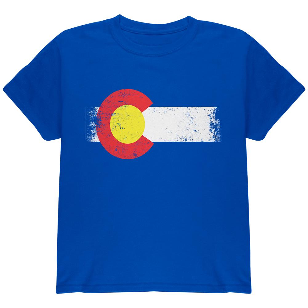 Born and Raised Colorado State Flag Youth T Shirt Youth T-Shirts Old Glory LG Royal 