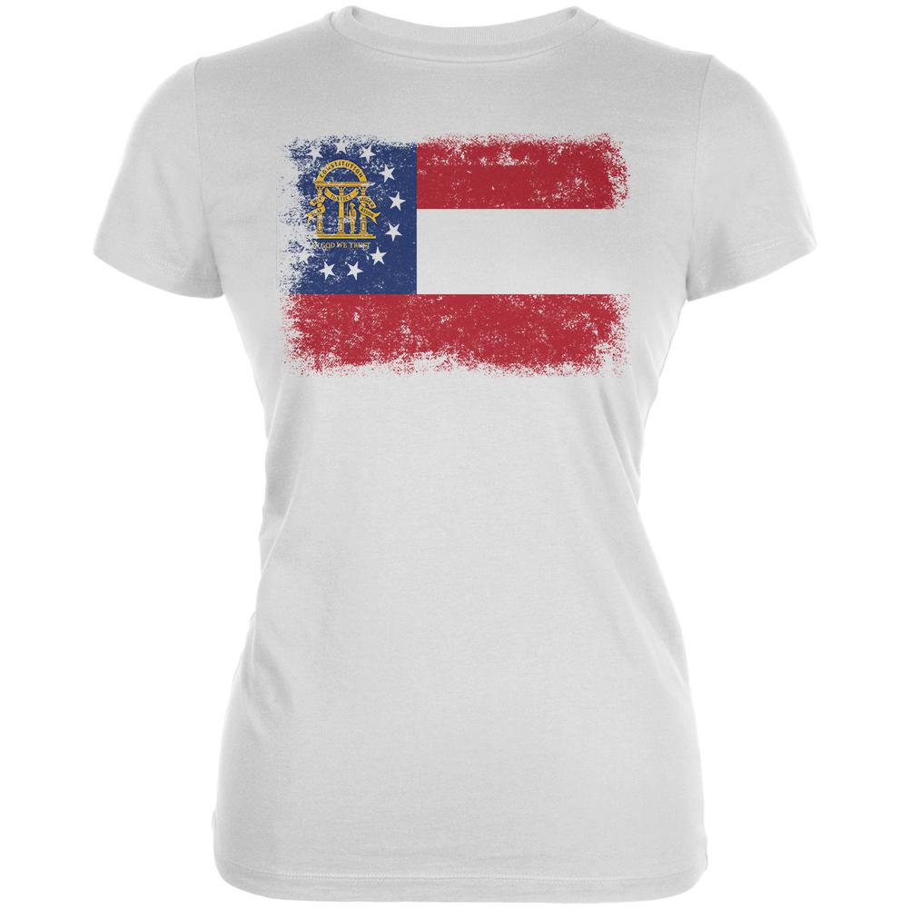 Born and Raised Georgia State Flag Juniors Soft T Shirt Juniors T-Shirts Old Glory 2XL White 