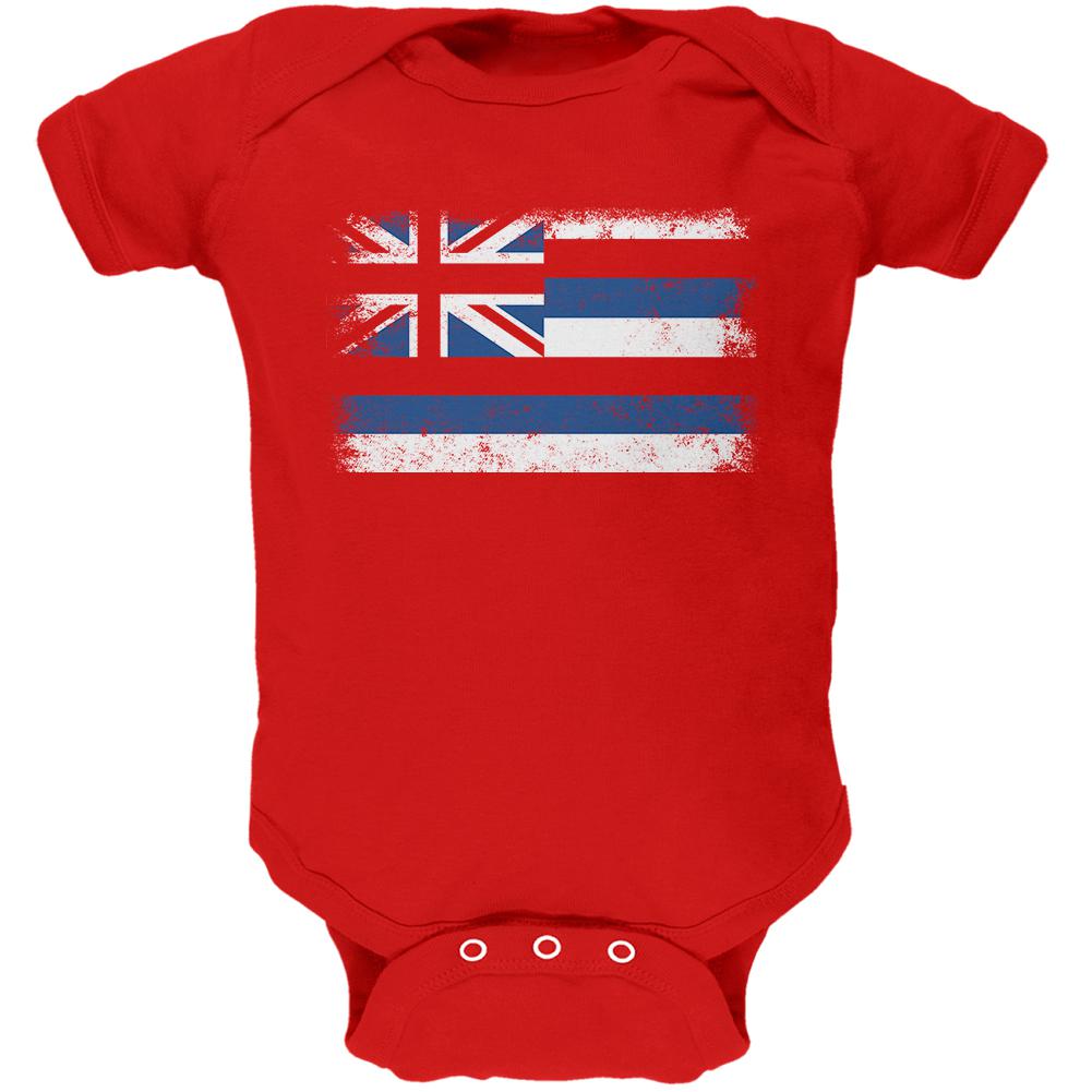 Born and Raised Hawaii State Flag Soft Baby One Piece Baby One Piece Old Glory 0-3M Red 