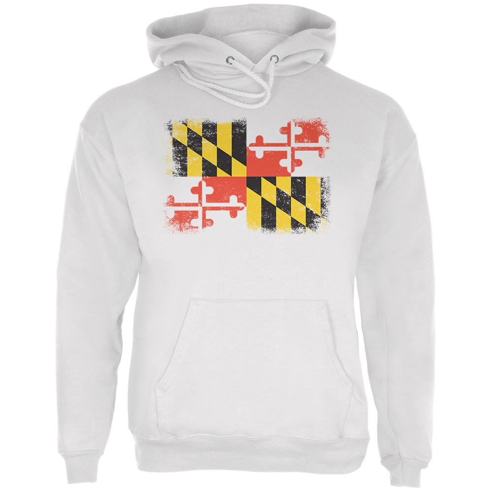 Born and Raised Maryland State Flag Mens Hoodie Men's Hoodies Old Glory LG White 