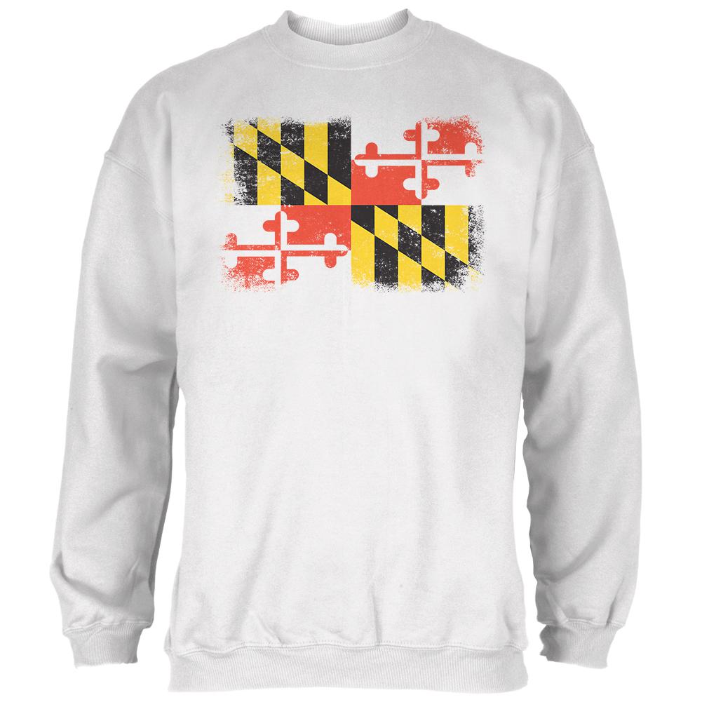 Born and Raised Maryland State Flag Mens Sweatshirt Men's Sweatshirts Old Glory 2XL White 